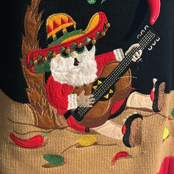 Feliz Navidad Ugly Christmas Sweater Santa Chili Peppers Avocado Sequins Small - Picture 3 of 12